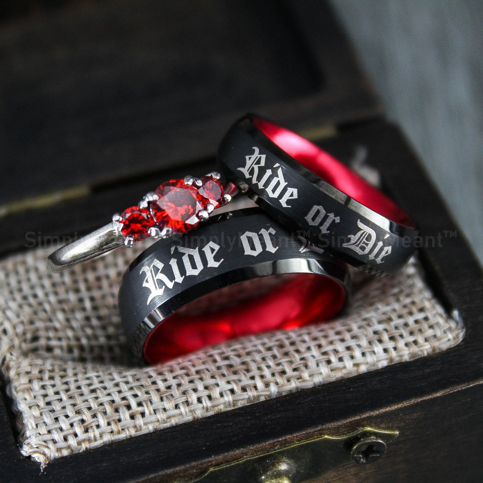 IMG_1499 Ride or Die Rings, Black Wedding Bands, Couple Ring Set, Matching Couple Rings - Image 1