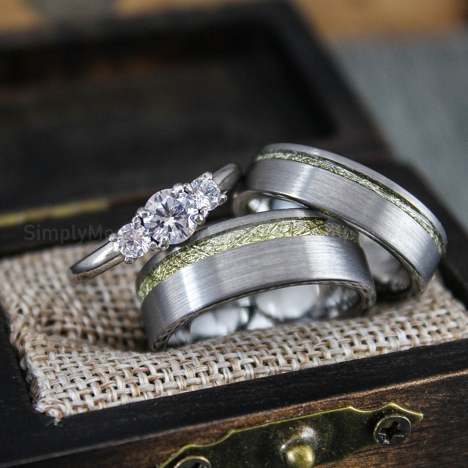 IMG_1471 Meteorite Rings, Meteorite Wedding Bands, Silver Tungsten Bands with Meteorite Inlay - Image 1