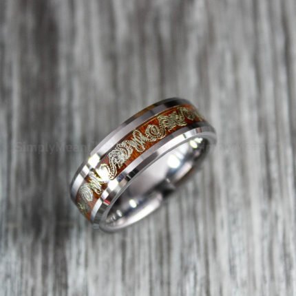 Wood Ring, Dragon Scroll Ring, Wood Wedding Band, Dragon Jewelry