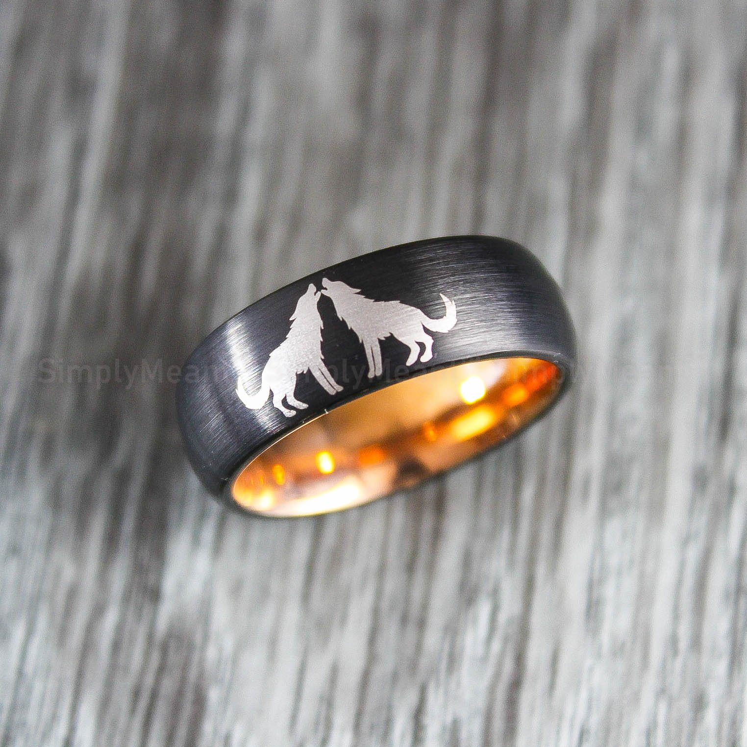 IMG_1726 Wolves Rings, Howling Wolves Wedding Bands, Matching Couple Rings - Image 4