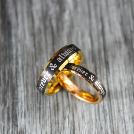 Forever and Always Rings, Black Wedding Bands, Couple Ring Set, Matching Couple Rings