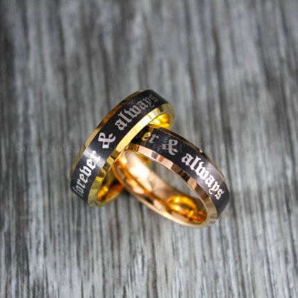 Forever and Always Rings, Black Wedding Bands, Couple Ring Set, Matching Couple Rings