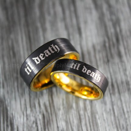Til Death Rings, Black Wedding Bands, Couple Ring Set, Matching Couple Rings