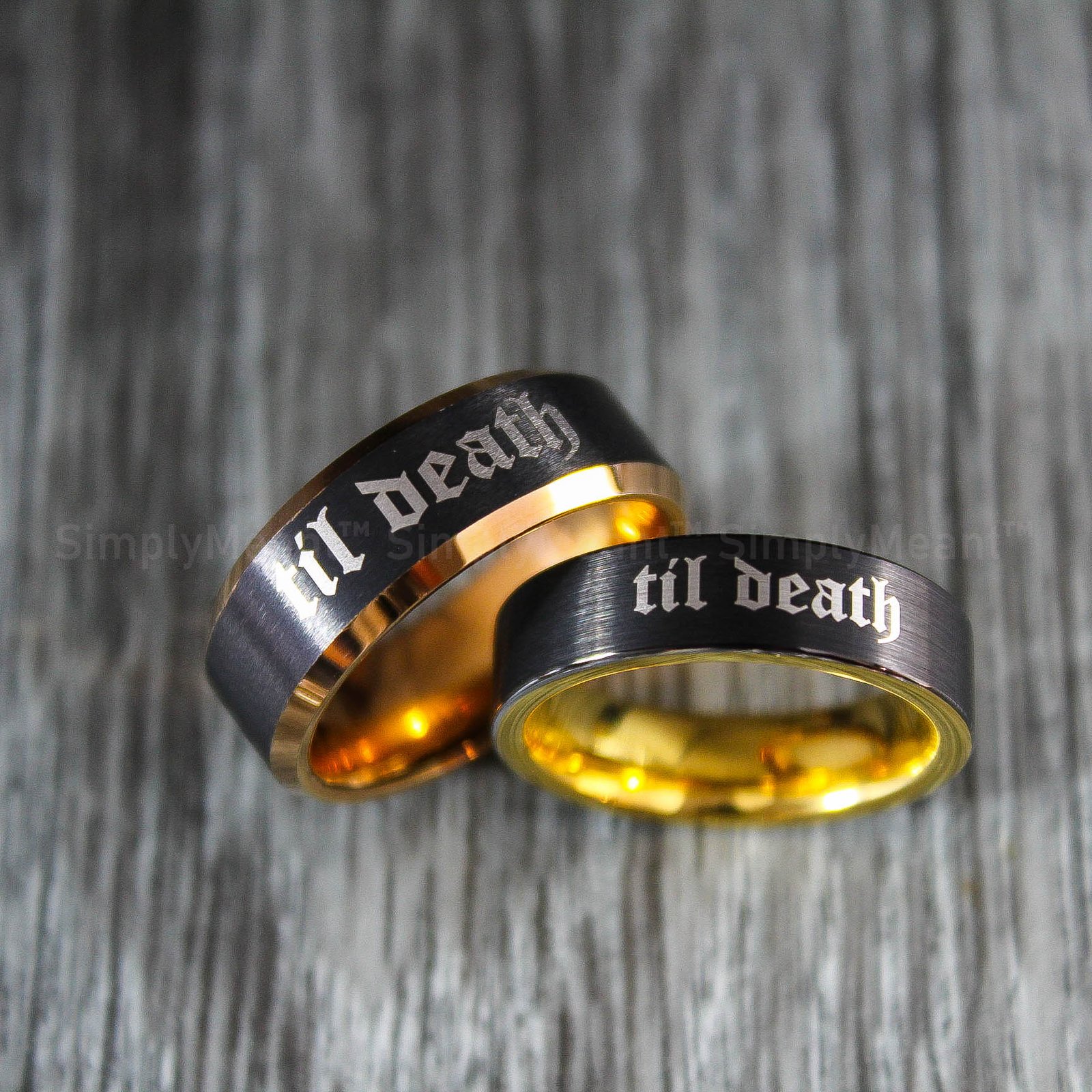 IMG_1857 Til Death Rings, Black Wedding Bands, Couple Ring Set, Matching Couple Rings - Image 1