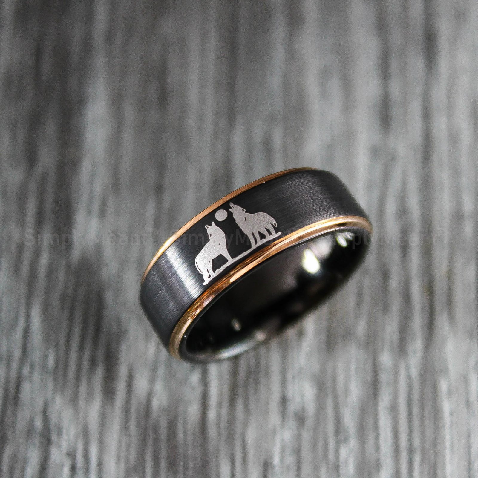IMG_1869 Wolves Rings, Howling Wolves Wedding Bands, Matching Couple Rings - Image 4