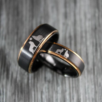 Wolves Rings, Howling Wolves Wedding Bands, Matching Couple Rings