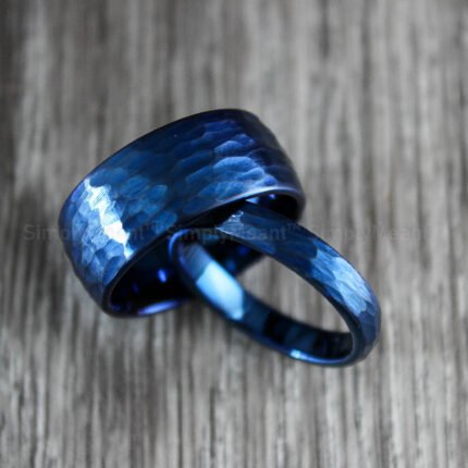 Couple Rings, Blue Wedding Bands, Matching Wedding Rings, Hammered Rings